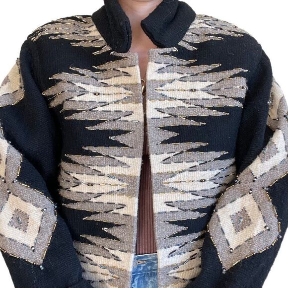 Vintage Womens Krista Koeppe Western Wool Hand Embroidered Beaded Jacket Sz M - Picture 7 of 10